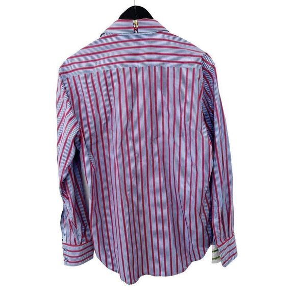 Robert Graham Blue Red Stripe Contrasting Cuffs Button Down Dress Shirt - Picture 2 of 14